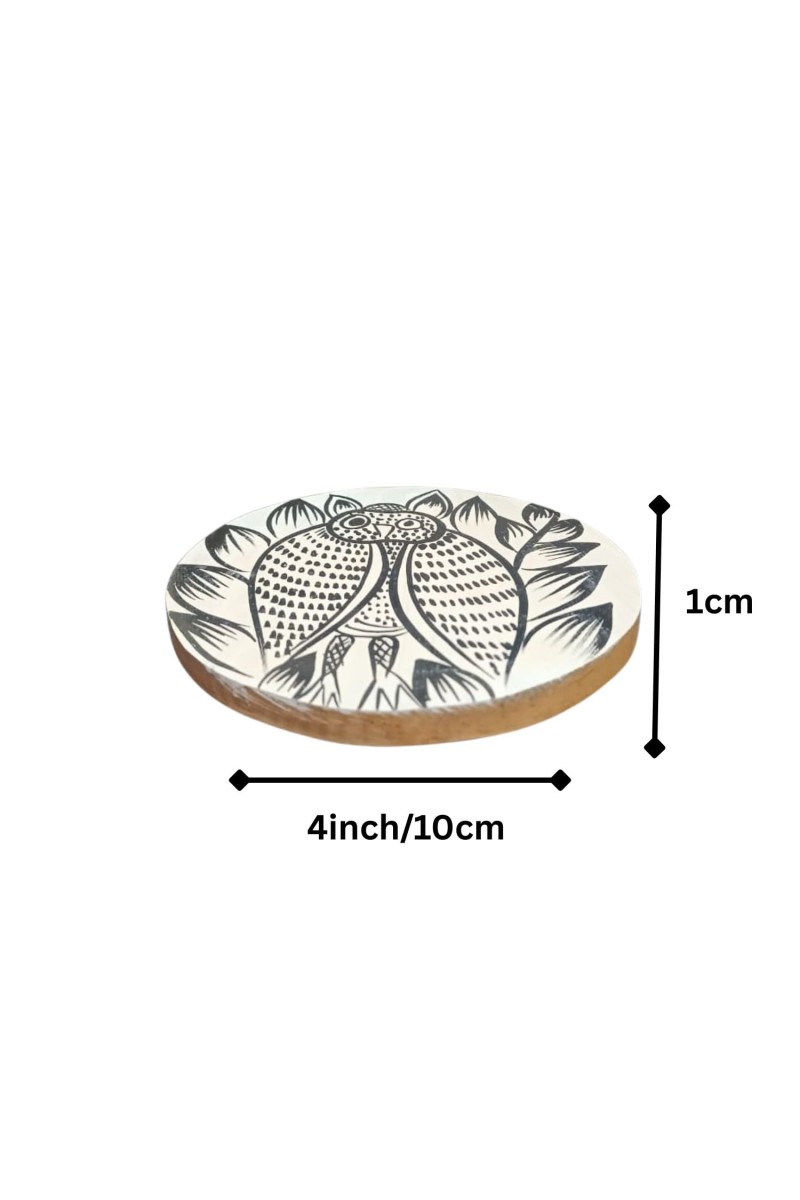 Handcrafted Wooden Coasters Set of 2 | Round Fish & Owl Design Tea and Coffee Table Coasters. (Round)