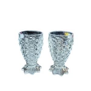 Textured Glass Goblet Set of 2 | Clear Footed Drinking Glasses for Juice, Water, Mocktails & Desserts | Elegant Vintage Design