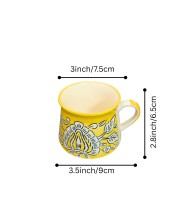 Ceramic Tea Coffee Cups Set of 6 | Yellow Floral Design | Pottery Chai Mugs | Dishwasher & Microwave Safe. (Yellow)