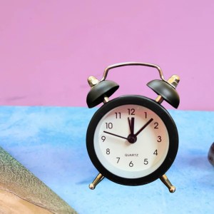 Small Twin-Bell Analog Alarm Clock for Bedroom | Loud Vintage Alarm, Battery Operated Mini Table Clock for Kids & Adults | Portable Classic Bedside Clock (1 Pc) (3.8 inch/2inch) Black