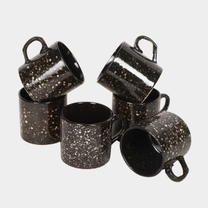 HiTech Sales 120 ml Stoneware Cup Set - Set of 6 (Black) | Durable & Microwave Safe | Ideal for Tea & Coffee