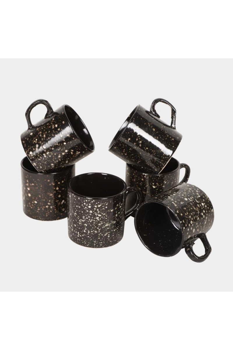 HiTech Sales 120 ml Stoneware Cup Set - Set of 6 (Black) | Durable & Microwave Safe | Ideal for Tea & Coffee