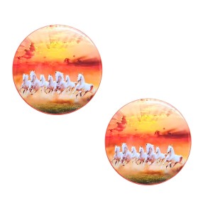 Stainless Steel Round Seven Horses Fridge Magnet | Decorative Refrigerator Magnet for Home & Office | Premium Finish | Pack of 2