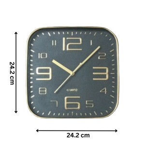 Square Golden Color Analog Wall Clock with Gold Numbers | Silent Sweep Quartz Movement | Decorative Wall Clock for Home, Office, and Living Room | Length-Breadth-Height 24.2cm x 24.2cm x 3.5cm
