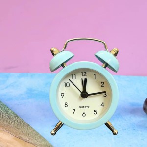 Small Twin-Bell Analog Alarm Clock for Bedroom | Cute Light Sky Blue Vintage Table Clock with Loud Alarm | Battery Operated Mini Bedside Clock for Kids & Adults (1 Pc) (3.8/5inch) (Sky Blue)