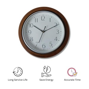 Brown Wooden Type Design Round Analog Clock with Black Numbers | Silent Sweep Quartz Movement | Decorative Wall Clock for Home, Office, and Living Room | Length-Breadth-Height 30cm x 30cm x 1.5cm