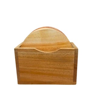 Wooden Tea Coaster Set with Holder | Premium Solid Wood Round Coasters for Hot & Cold Drinks, Tea, Coffee & Table Protection | Set of 5 (Round)