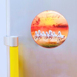 Stainless Steel Round Seven Horses Fridge Magnet | Decorative Refrigerator Magnet for Home & Office | Premium Finish | Pack of 4 (4)