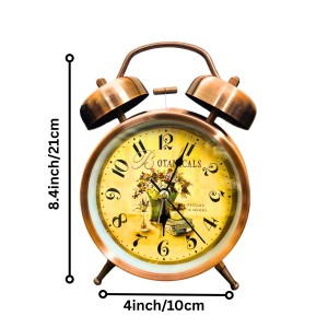Vintage Twin Bell Alarm Clock for Bedroom | Retro Analog Table Clock with Loud Ring, Classic Dial & Metal Body | Battery Operated Decorative Bedside Clock for Home & Office (Vintage Copper Brown)