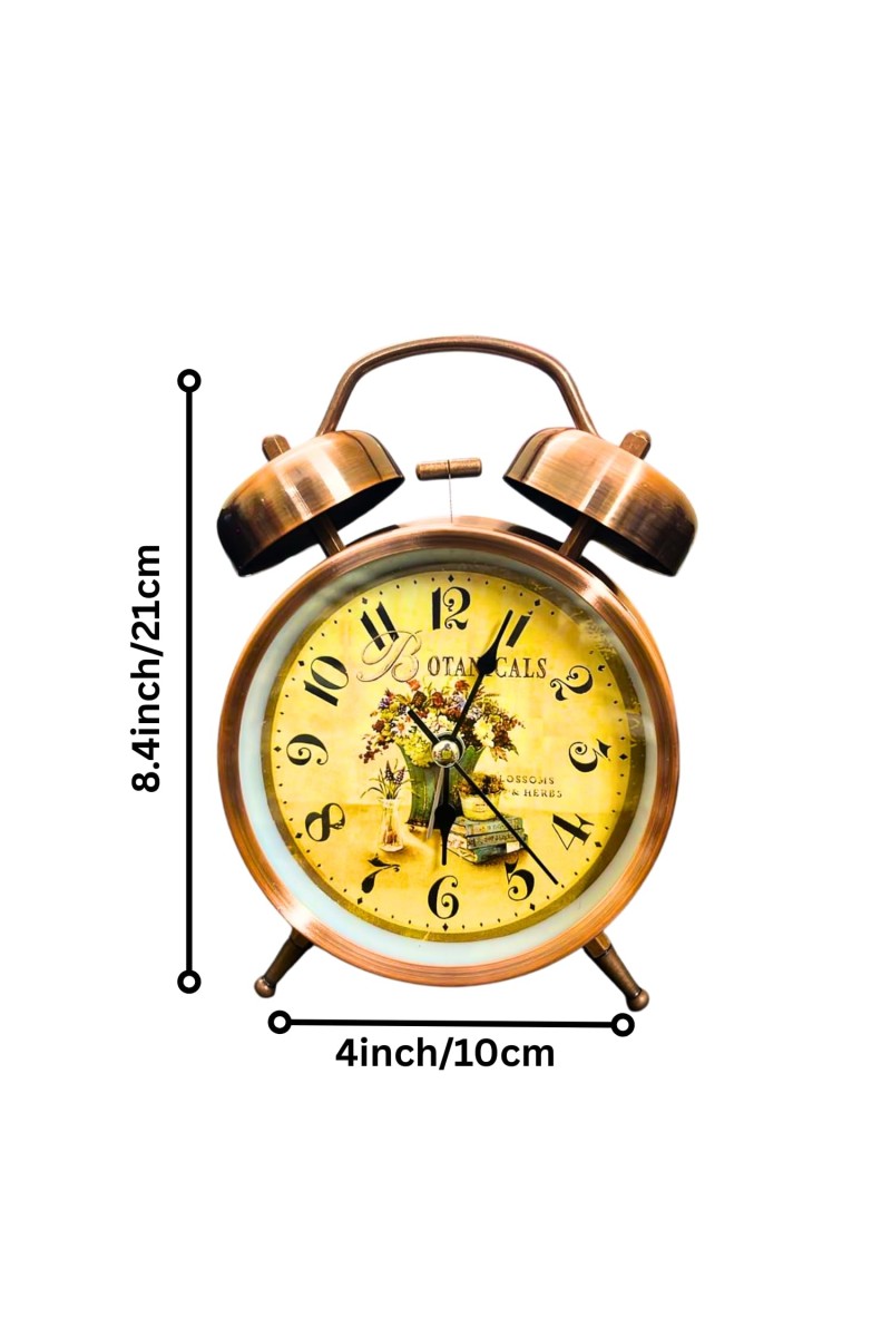 Vintage Twin Bell Alarm Clock for Bedroom | Retro Analog Table Clock with Loud Ring, Classic Dial & Metal Body | Battery Operated Decorative Bedside Clock for Home & Office (Vintage Copper Brown)