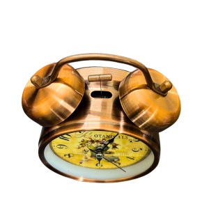 Vintage Twin Bell Alarm Clock for Bedroom | Retro Analog Table Clock with Loud Ring, Classic Dial & Metal Body | Battery Operated Decorative Bedside Clock for Home & Office (Vintage Copper Brown)