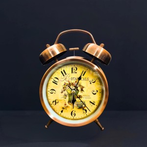 Vintage Twin Bell Alarm Clock for Bedroom | Retro Analog Table Clock with Loud Ring, Classic Dial & Metal Body | Battery Operated Decorative Bedside Clock for Home & Office (Vintage Copper Brown)