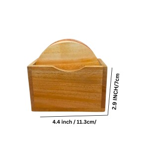 Wooden Tea Coaster Set with Holder | Premium Solid Wood Round Coasters for Hot & Cold Drinks, Tea, Coffee & Table Protection | Set of 5 (Round)
