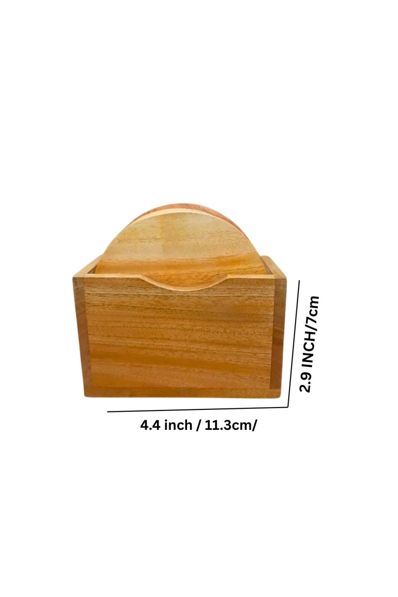 Wooden Tea Coaster Set with Holder | Premium Solid Wood Round Coasters for Hot & Cold Drinks, Tea, Coffee & Table Protection | Set of 5 (Round)