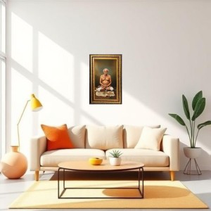 Lahiri Mahasaya Digital Golden Balck Color Photo Frame | Hindu Religious Wall Decor | 14x20 Inches - Inspirational Wall Art for Office, Home Decor - Ideal Spiritual Gift (F16955)