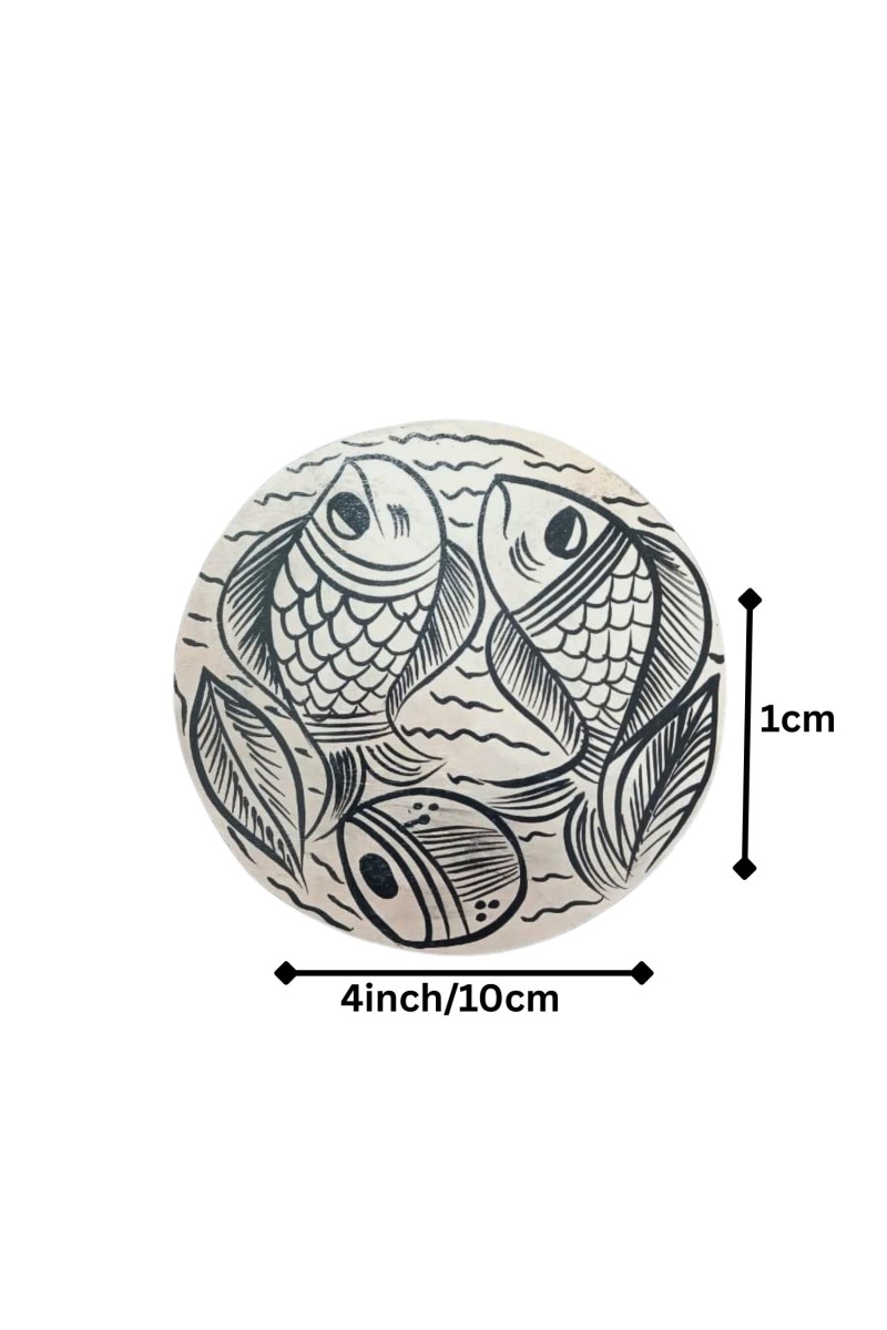 Handcrafted Wooden Tea Coasters Set of 2 | Round Fish Design Drink Coasters for Coffee, Tea & Table Décor (Round)
