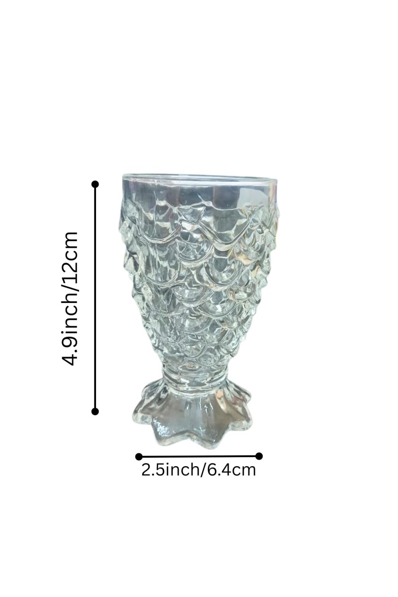 Textured Glass Goblet Set of 2 | Clear Footed Drinking Glasses for Juice, Water, Mocktails & Desserts | Elegant Vintage Design