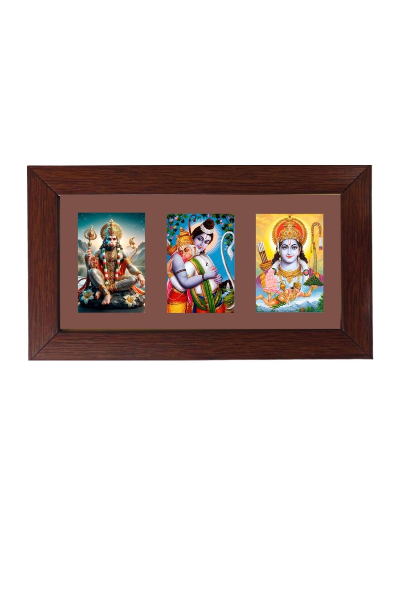 Sri Hanuman and Sri Ram Color Photo Frame -14X7.5 Inch, Elegant Religious Home & Temple Decor