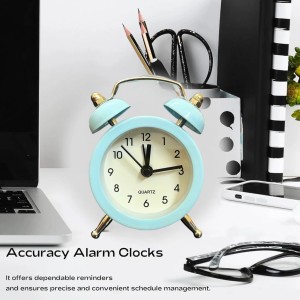 Small Twin-Bell Analog Alarm Clock for Bedroom | Cute Light Sky Blue Vintage Table Clock with Loud Alarm | Battery Operated Mini Bedside Clock for Kids & Adults (1 Pc) (3.8/5inch) (Sky Blue)