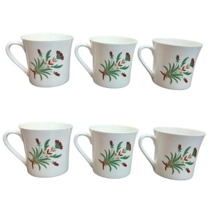 Ceramic Tea & Coffee Cups Set of 6 with Floral Design | White Printed Coffee Mugs for Home, Office & Gifting | Microwave & Dishwasher Safe