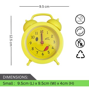 HiTechMart Yellow Alarm Clock – Cute Smiley Face Analog Clock with Alarm and Retro Design – Perfect for Kids, Bedroom and Gift