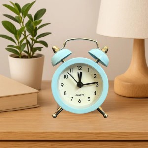 Small Twin-Bell Analog Alarm Clock for Bedroom | Cute Light Sky Blue Vintage Table Clock with Loud Alarm | Battery Operated Mini Bedside Clock for Kids & Adults (1 Pc) (3.8/5inch) (Sky Blue)