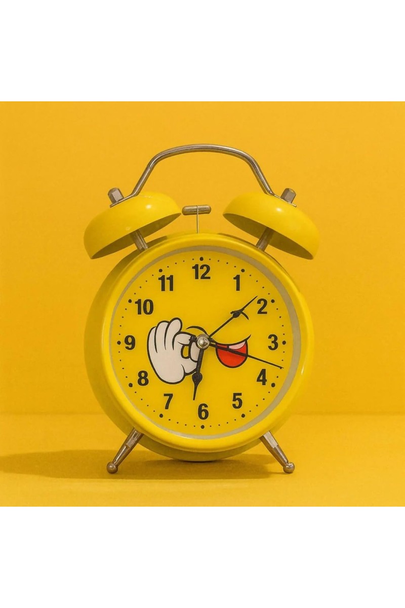 Cute Yellow Smiley Face Alarm Clock for Kids & Adults | Vintage Twin Bell Design | Loud Alarm | Battery Operated Cartoon Table Clock for Bedroom, Study & Home D&eacute;cor | Pack of 1 (Inner Design May Vary)