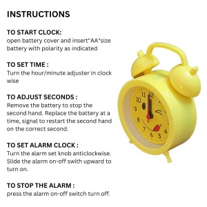 HiTechMart Yellow Alarm Clock – Cute Smiley Face Analog Clock with Alarm and Retro Design – Perfect for Kids, Bedroom and Gift