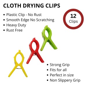 Durable Plastic Cloth Drying Clips – Multi-Purpose Laundry Clips for Clothesline & Hangers – Pack of (12)