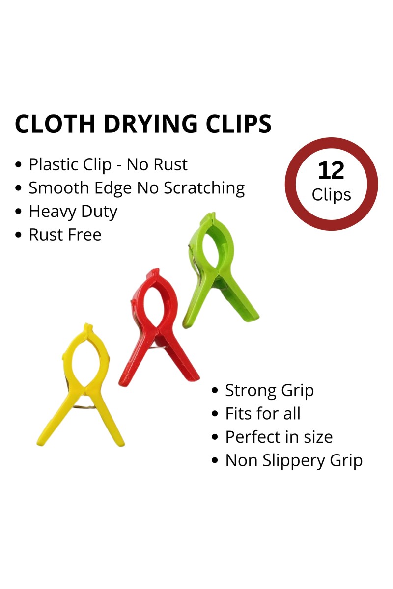 Durable Plastic Cloth Drying Clips – Multi-Purpose Laundry Clips for Clothesline & Hangers – Pack of (12)
