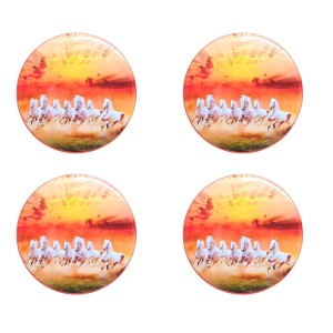 Stainless Steel Round Seven Horses Fridge Magnet | Decorative Refrigerator Magnet for Home & Office | Premium Finish | Pack of 4 (4)