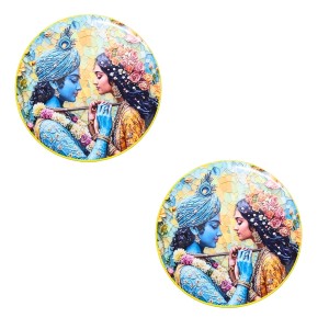 Stainless Steel Round Radha Krishna Fridge Magnet | Devotional & Decorative Refrigerator Magnet for Home & Office | Premium Finish | Pack of 2