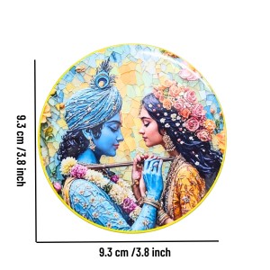 Stainless Steel Round Radha Krishna Fridge Magnet | Devotional & Decorative Refrigerator Magnet for Home & Office | Premium Finish | Pack of 4 (4)