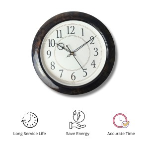 Deep Brown Round Analog Wall Clock with Black Numbers | Silent Sweep Quartz Movement | Decorative Wall Clock for Home, Office, and Living Room | Length-Breadth-Height 29cm x 29cm x 2.1cm
