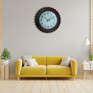 Hitech Sales Classic Quartz Stylish Sunflower Designed Wooden Analog 32 Cm Decorative Weatherproof Latest WallClock Battery Operated Round Easy to Read for Living Room Bedroom Office Kitchen School