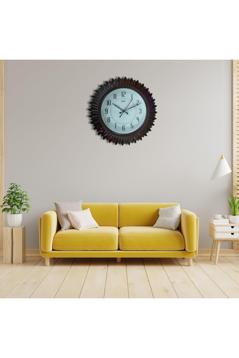 Hitech Sales Classic Quartz Stylish Sunflower Designed Wooden Analog 32 Cm Decorative Weatherproof Latest WallClock Battery Operated Round Easy to Read for Living Room Bedroom Office Kitchen School