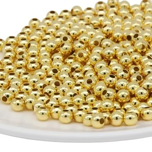 HiTechMart Gold-Plated Round Spacer Beads – Small Plastic Craft Beads for Jewelry Making, DIY Bracelets, Necklaces & Decorations (Bulk Pack) (100)