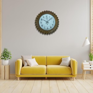 Hitech Sales Classic Quartz Stylish Sunflower Designed Wooden Analog 32 Cm Decorative Weatherproof Latest WallClock Battery Operated Round Easy to Read for Living Room Bedroom Office Kitchen School
