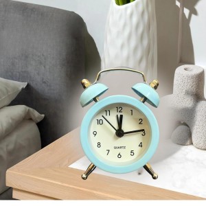Small Twin-Bell Analog Alarm Clock for Bedroom | Cute Light Sky Blue Vintage Table Clock with Loud Alarm | Battery Operated Mini Bedside Clock for Kids & Adults (1 Pc) (3.8/5inch) (Sky Blue)