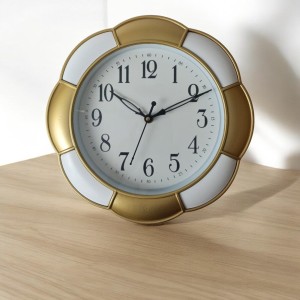 Classic Analog Wall Clock | Round Gold and White Colour with Black Numbers | Decorative Wall Clock for Home, Office, and Living Room | Length-Breadth-Height 24.7cm x 24.7cm x 0.5cm