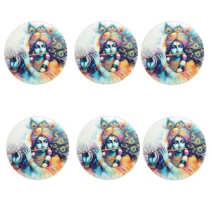 Stainless Steel Round Krishna Fridge Magnet | Decorative Spiritual Refrigerator Magnet for Home & Office | Pack of 6 (6)