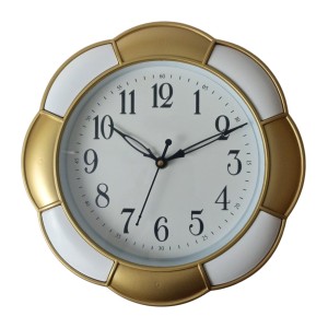 Classic Analog Wall Clock | Round Gold and White Colour with Black Numbers | Decorative Wall Clock for Home, Office, and Living Room | Length-Breadth-Height 24.7cm x 24.7cm x 0.5cm