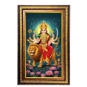 Durga Matha Digital Golden Balck Color Photo Frame | Hindu Religious Wall Decor | 10x16 Inches - Inspirational Wall Art for Office, Home Decor - Ideal Spiritual Gift (F16711)