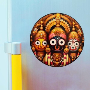 Stainless Steel Round Jagannath Balabhadra Subhadra Fridge Magnet | Devotional & Decorative Refrigerator Magnet for Home & Office | Pack of 4 (4)