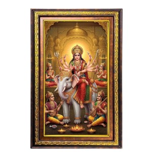 Durga Ma Digital Golden Balck Color Photo Frame | Hindu Religious Wall Decor | 10x16 Inches - Inspirational Wall Art for Office, Home Decor - Ideal Spiritual Gift (F16493)