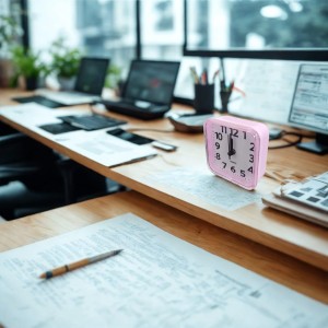 Alarm Clock Compact Pink Square Quartz – 3.48 Inch Silent Desk/Table Clock for Bedroom, Study & Travel