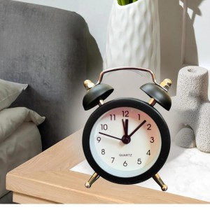 Small Twin-Bell Analog Alarm Clock for Bedroom | Loud Vintage Alarm, Battery Operated Mini Table Clock for Kids & Adults | Portable Classic Bedside Clock (1 Pc) (3.8 inch/2inch) Black