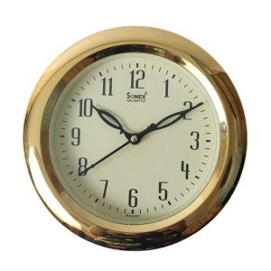Classic Round Golden Color Clock with Black Numbers | Silent Sweep Quartz Movement | Decorative Wall Clock for Home, Office, and Living Room | Length-Breadth-Height 20cm x 20cm x 1.5cm