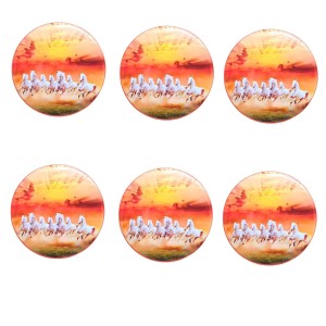 Stainless Steel Round Seven Horses Fridge Magnet | Decorative Refrigerator Magnet for Home & Office | Premium Finish | Pack of 6