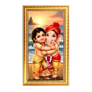 Bala Murugaan & Lord Ganesh Digital Golden Color Photo Frame | Hindu Religious Wall Decor | 10x17 Inches - Inspirational Wall Art For Office, Home Decor - Ideal Spiritual Gift (F10351)